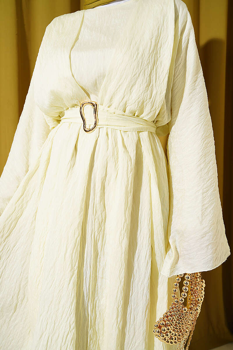 Belted Ruffle-Detail Dress - Yellow