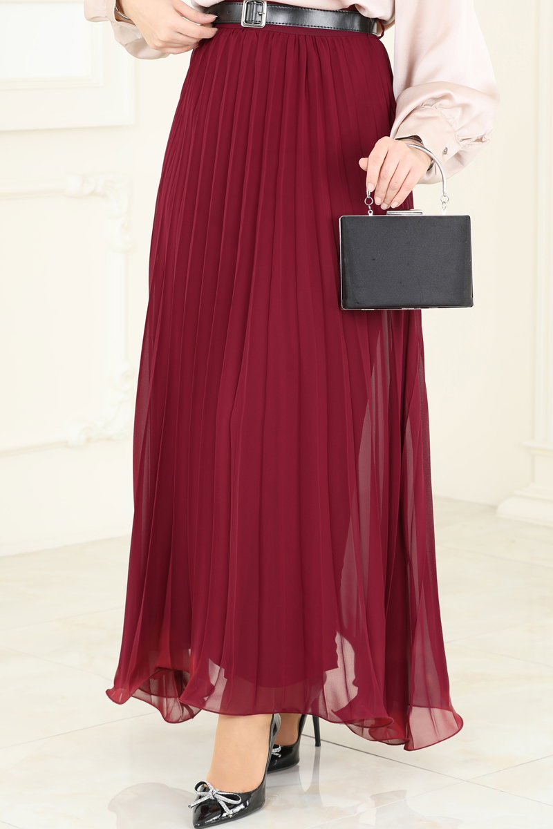 Flounced Chiffon Skirt - Burgundy