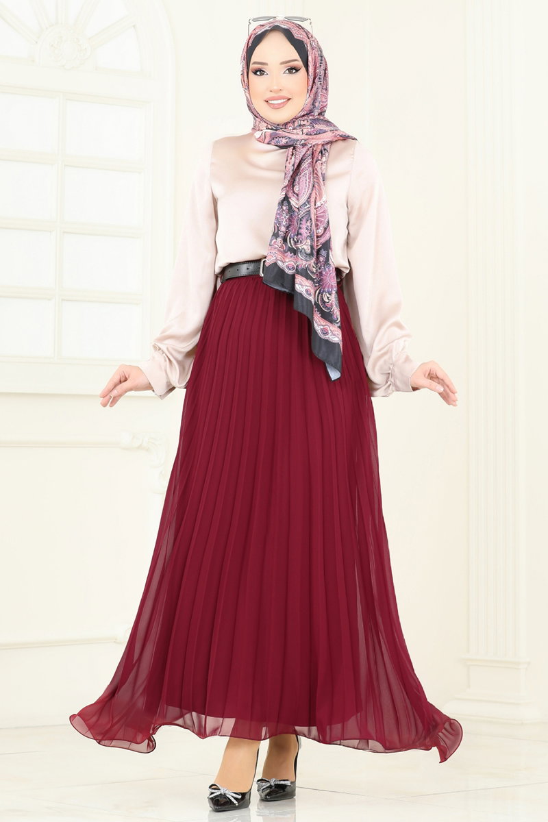 Flounced Chiffon Skirt - Burgundy