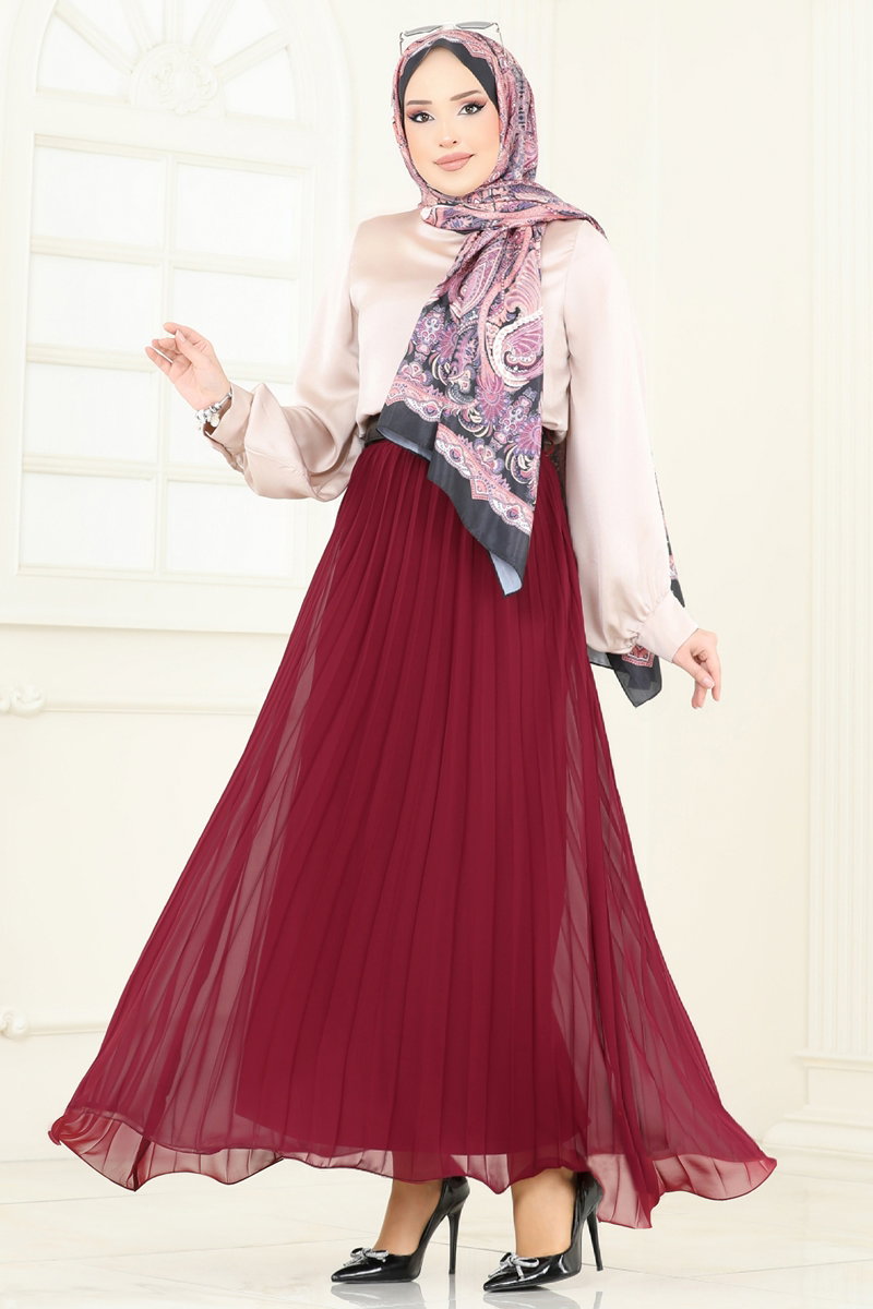 Flounced Chiffon Skirt - Burgundy