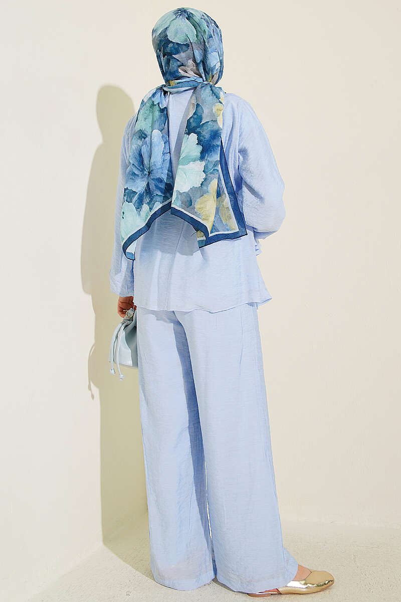 Belted Tiered Voile Two-Piece Set - Ice Blue