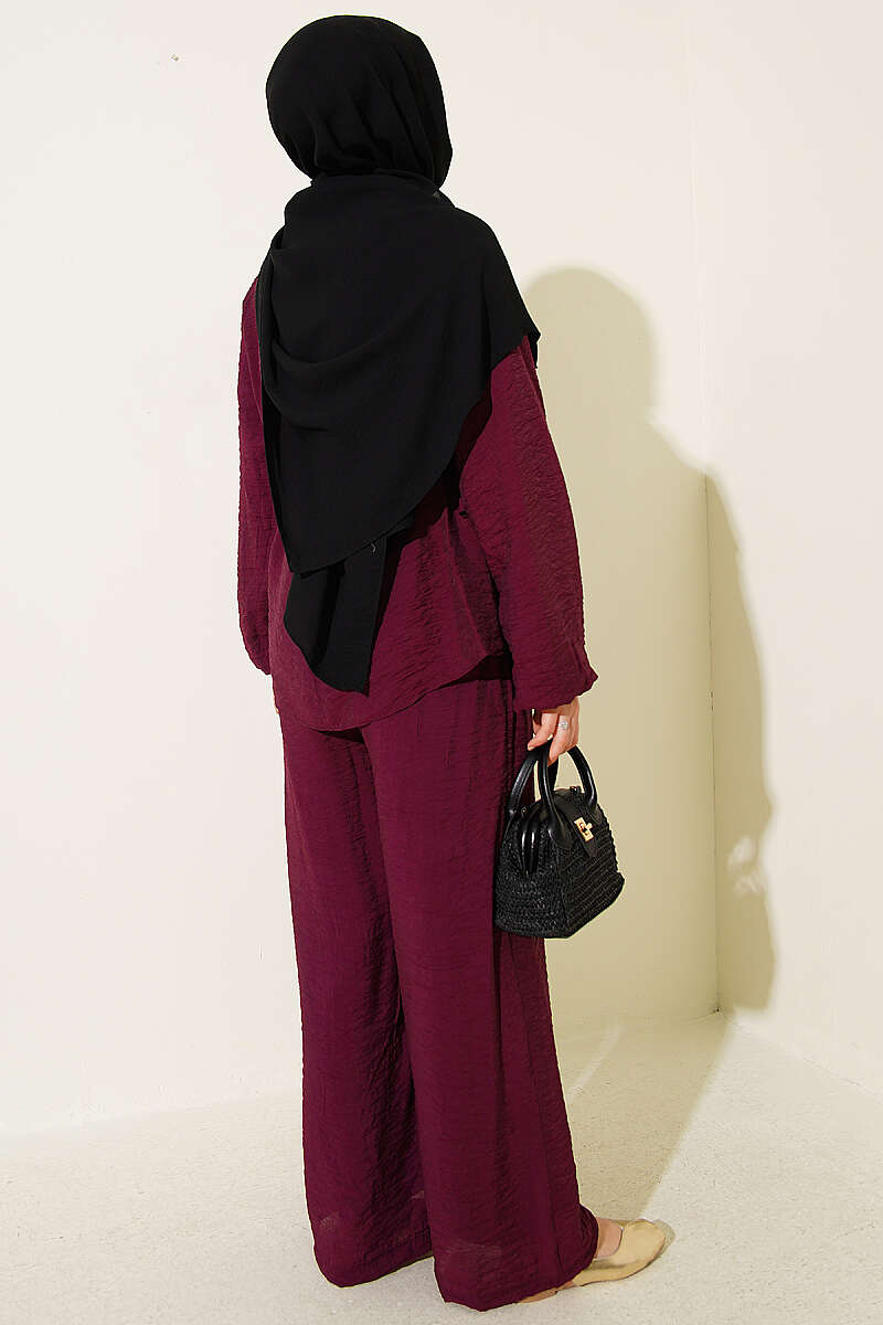 Belted Tiered Voile Two-Piece Set - Plum