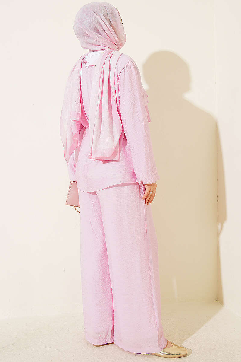 Belted Tiered Voile Two-Piece Set - Pink