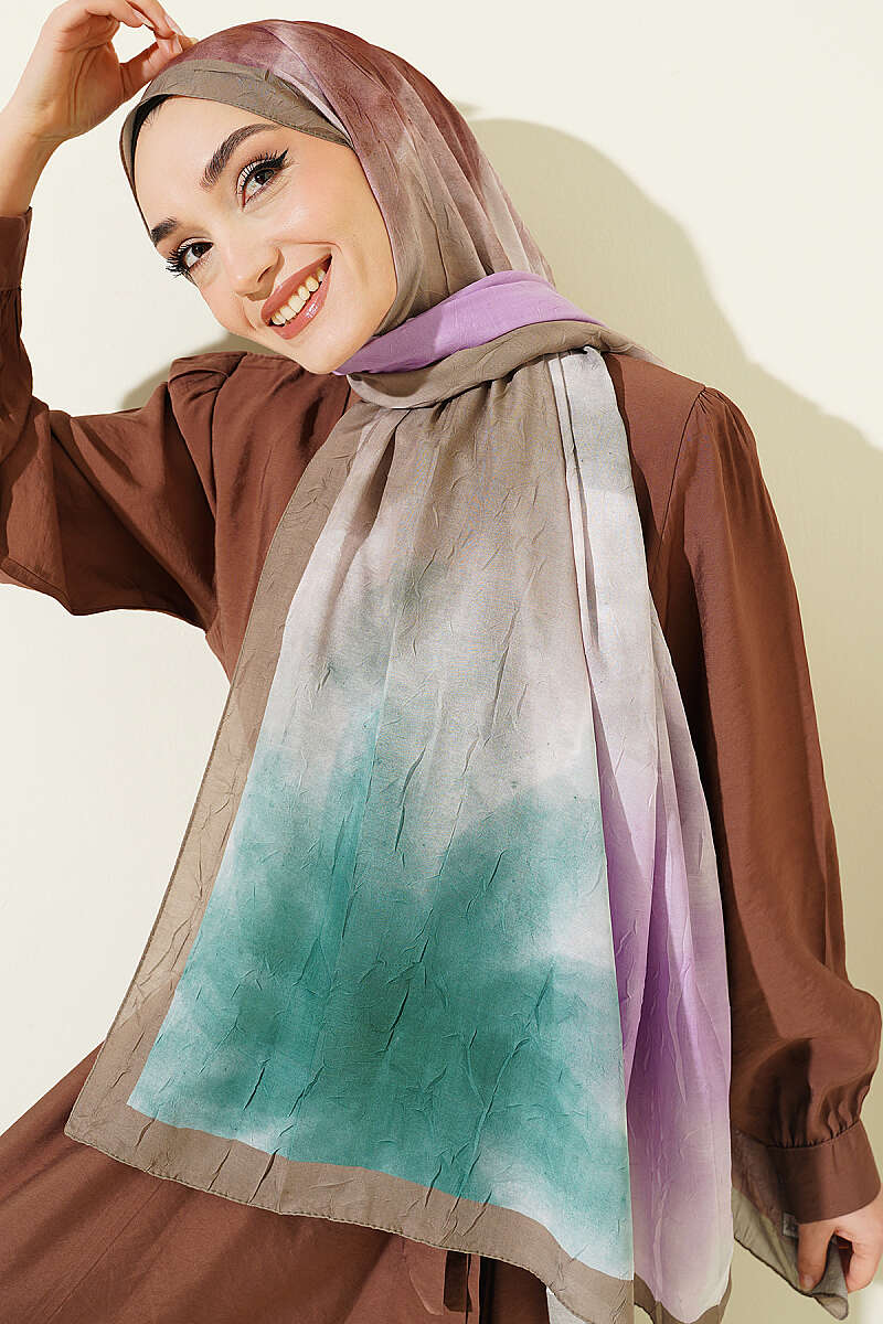 Watercolour Bamboo Crinkle Shawl - Khaki