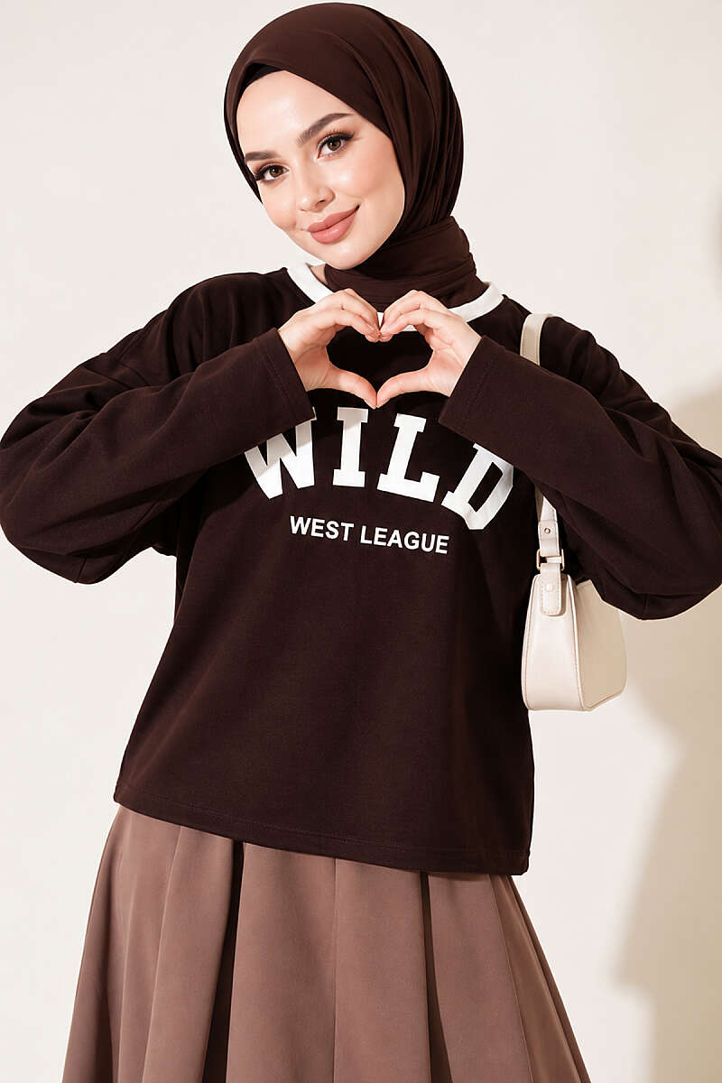 Wild Print Sweatshirt - Dark Brown