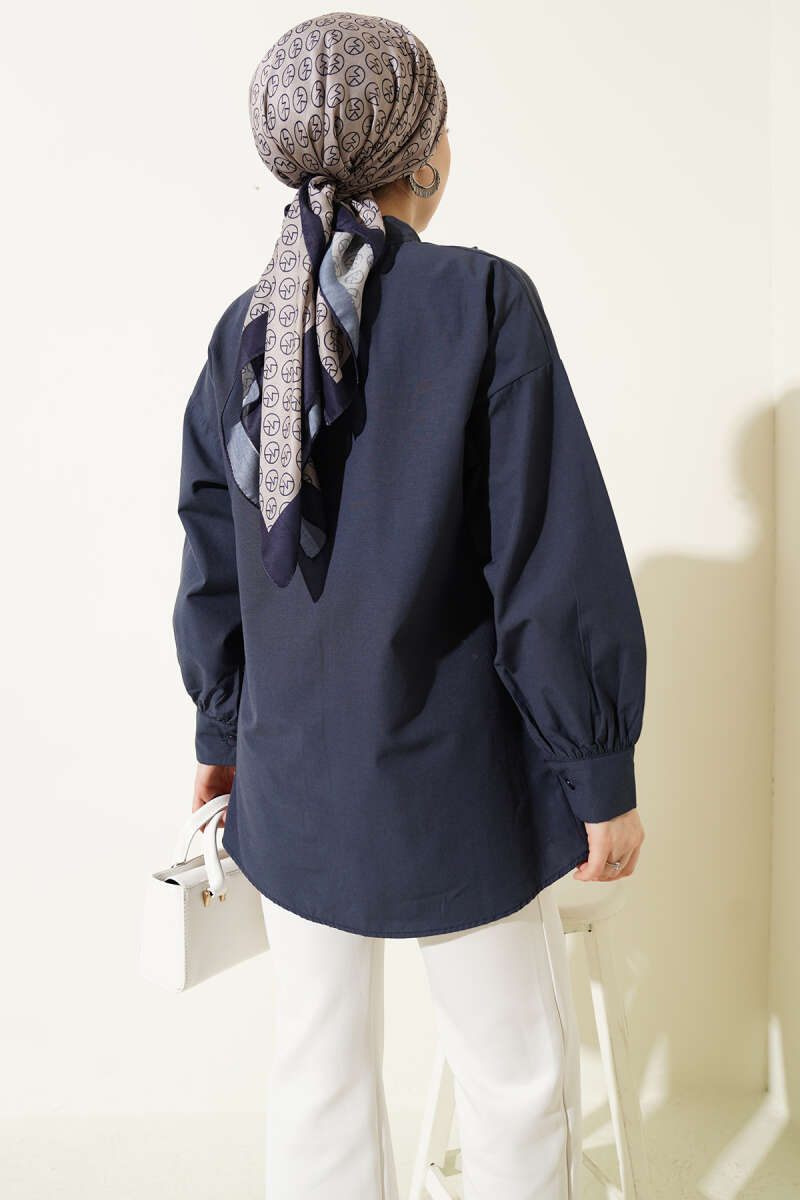 Shirt with Tie Collar Detail - Navy