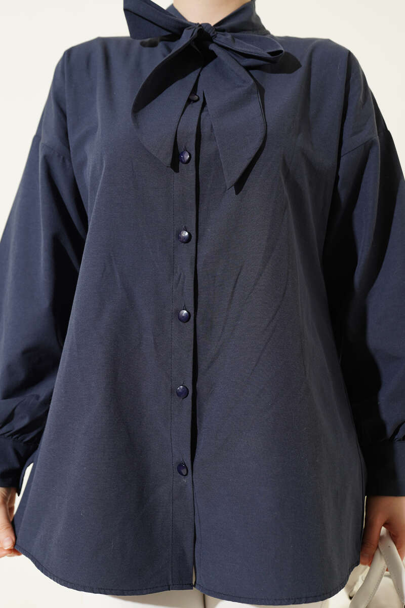Shirt with Tie Collar Detail - Navy
