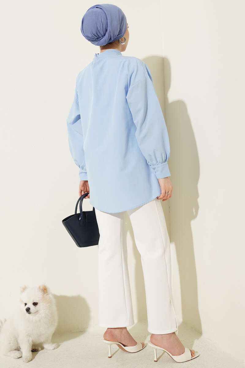 Shirt with Tie Collar Detail - Blue