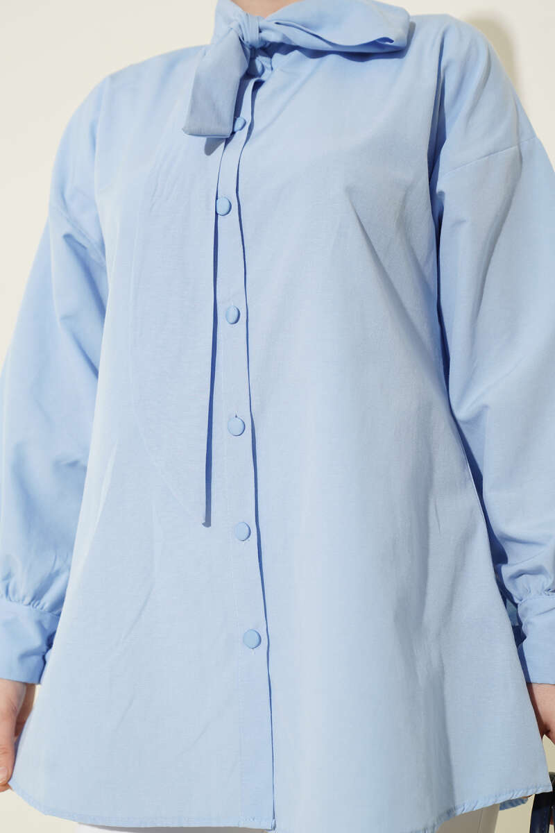 Shirt with Tie Collar Detail - Blue