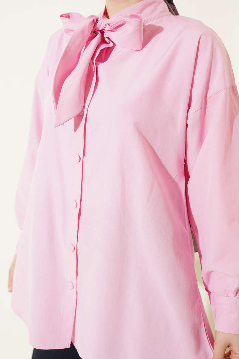Shirt with Tie Collar Detail - Pink
