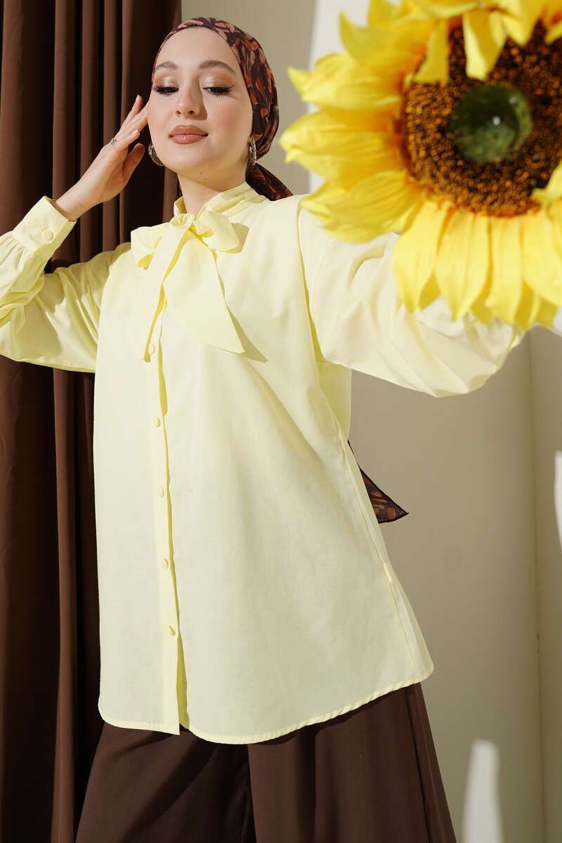 Shirt with Tie Collar Detail - Yellow