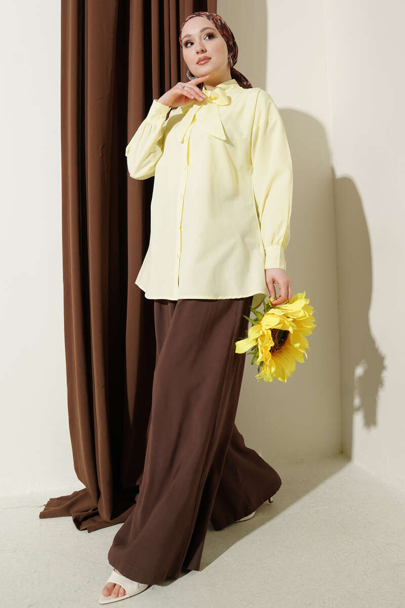 Shirt with Tie Collar Detail - Yellow