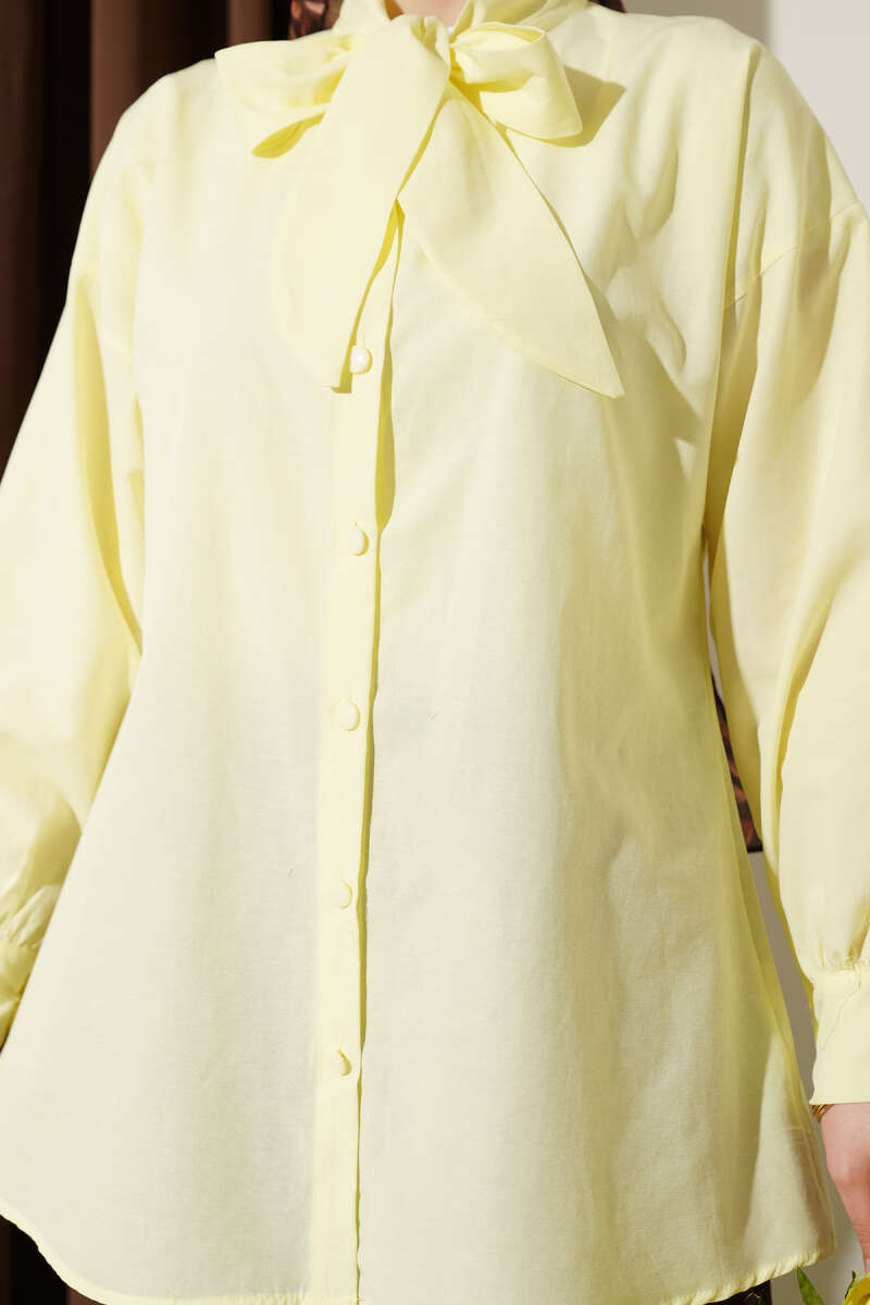 Shirt with Tie Collar Detail - Yellow