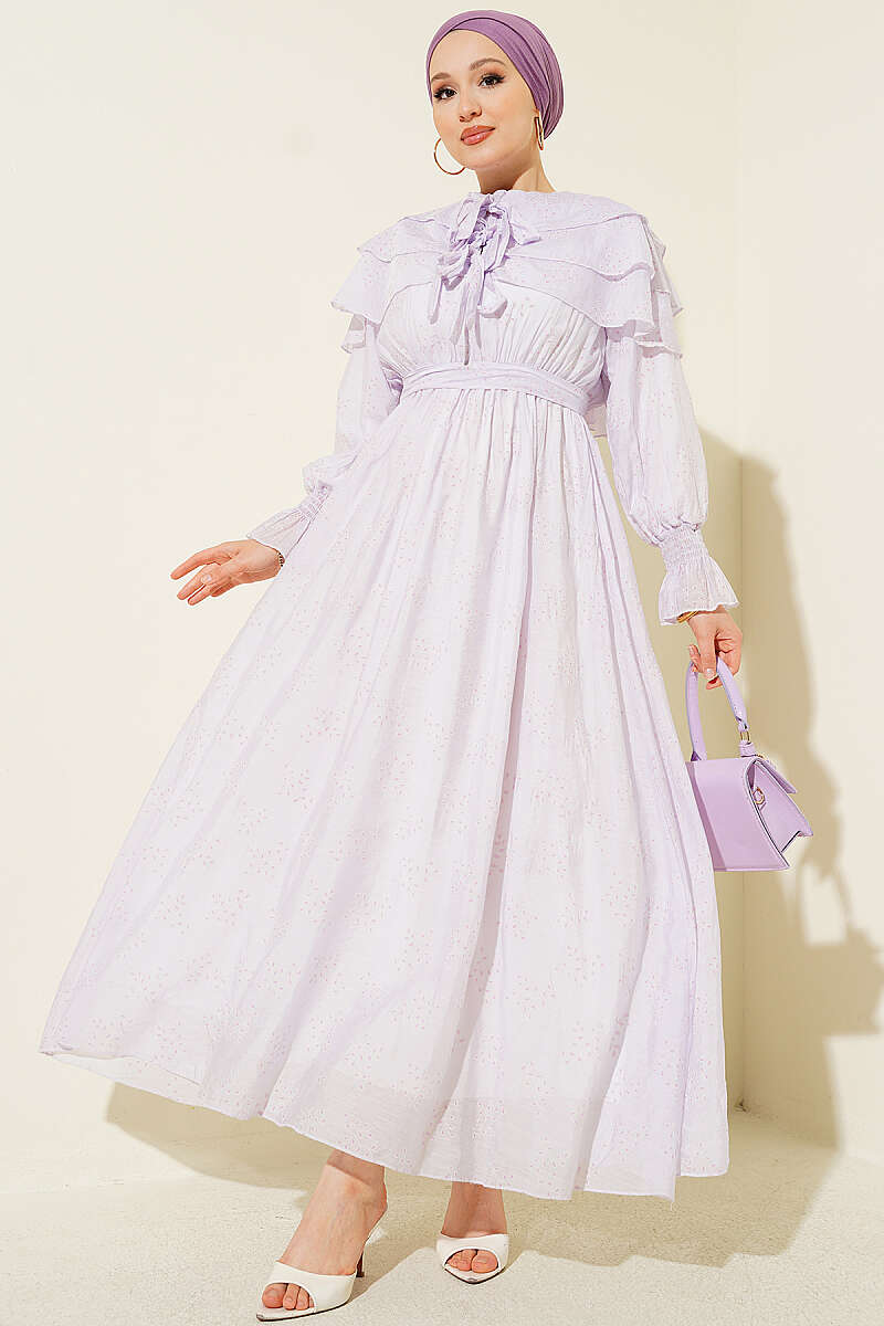 Tiered Dress with Tie Collar - Lilac
