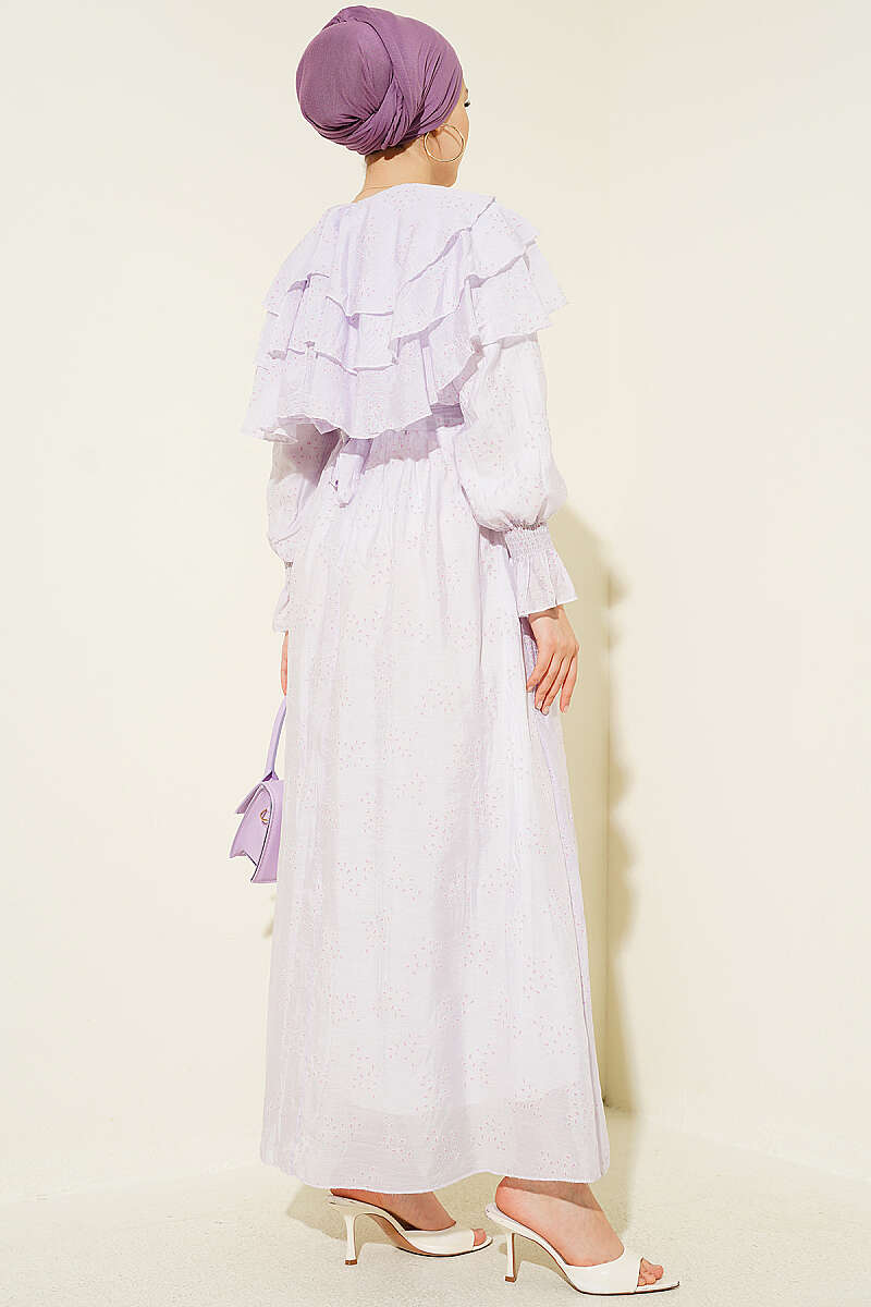 Tiered Dress with Tie Collar - Lilac