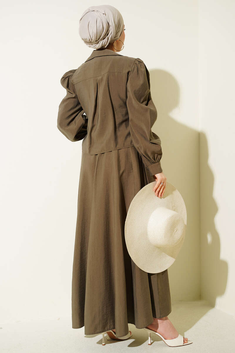 Tie-Collar Pinafore Dress - Khaki