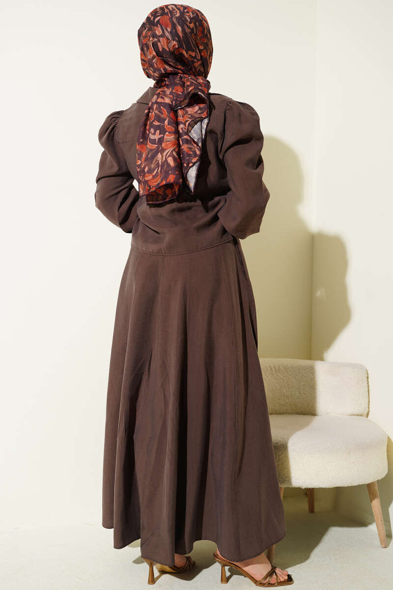 Tie-Collar Pinafore Dress - Brown