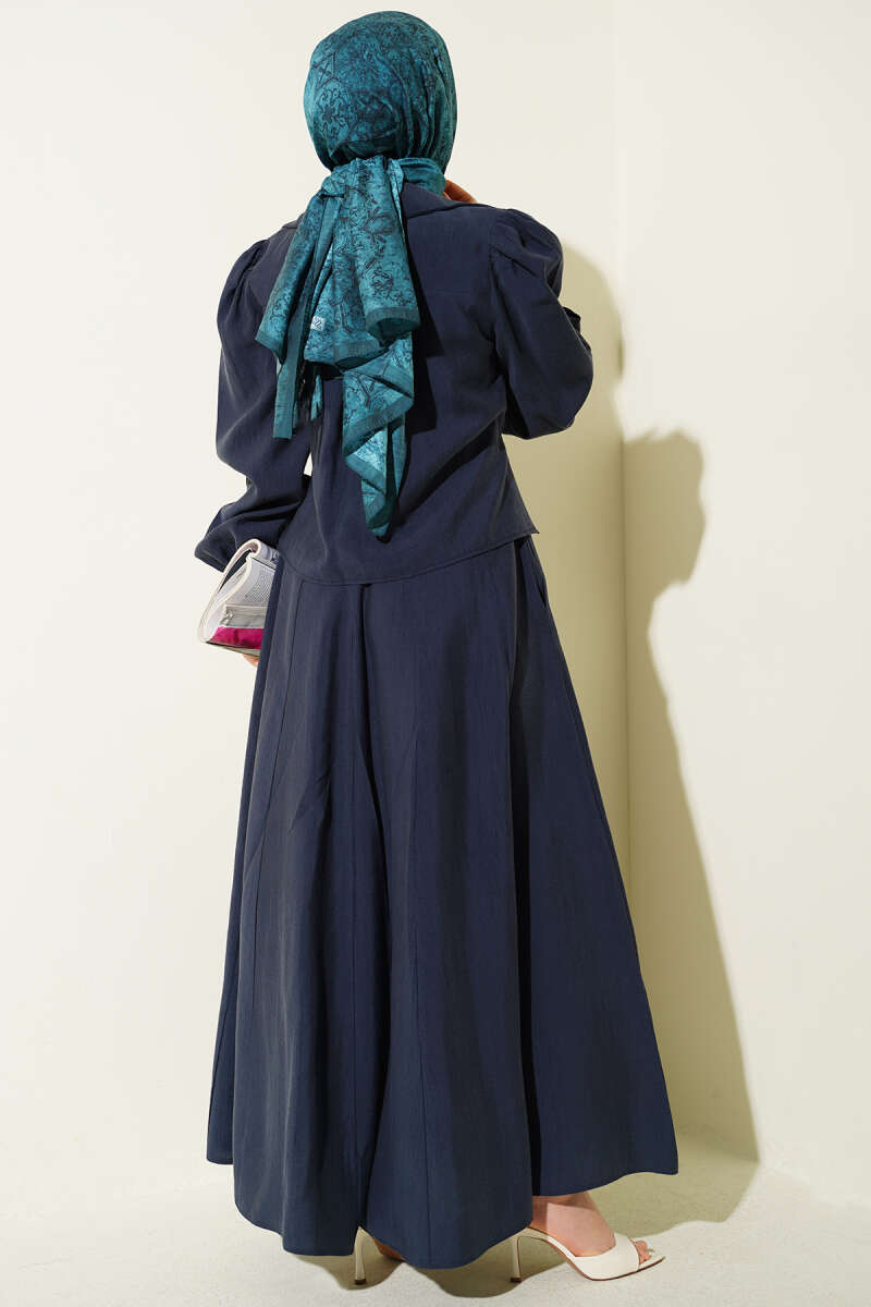 Tie-Collar Pinafore Dress - Navy