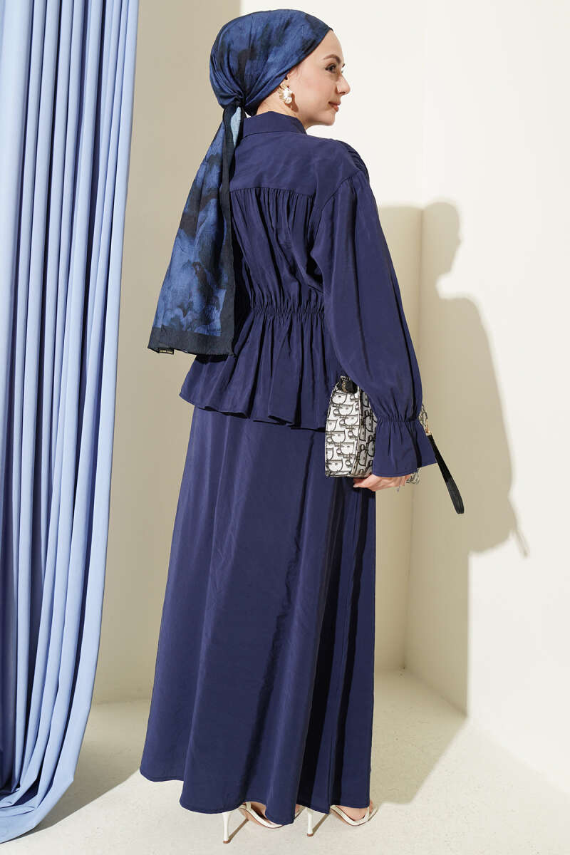 Skirt Set with Ruched Bow Collar - Navy