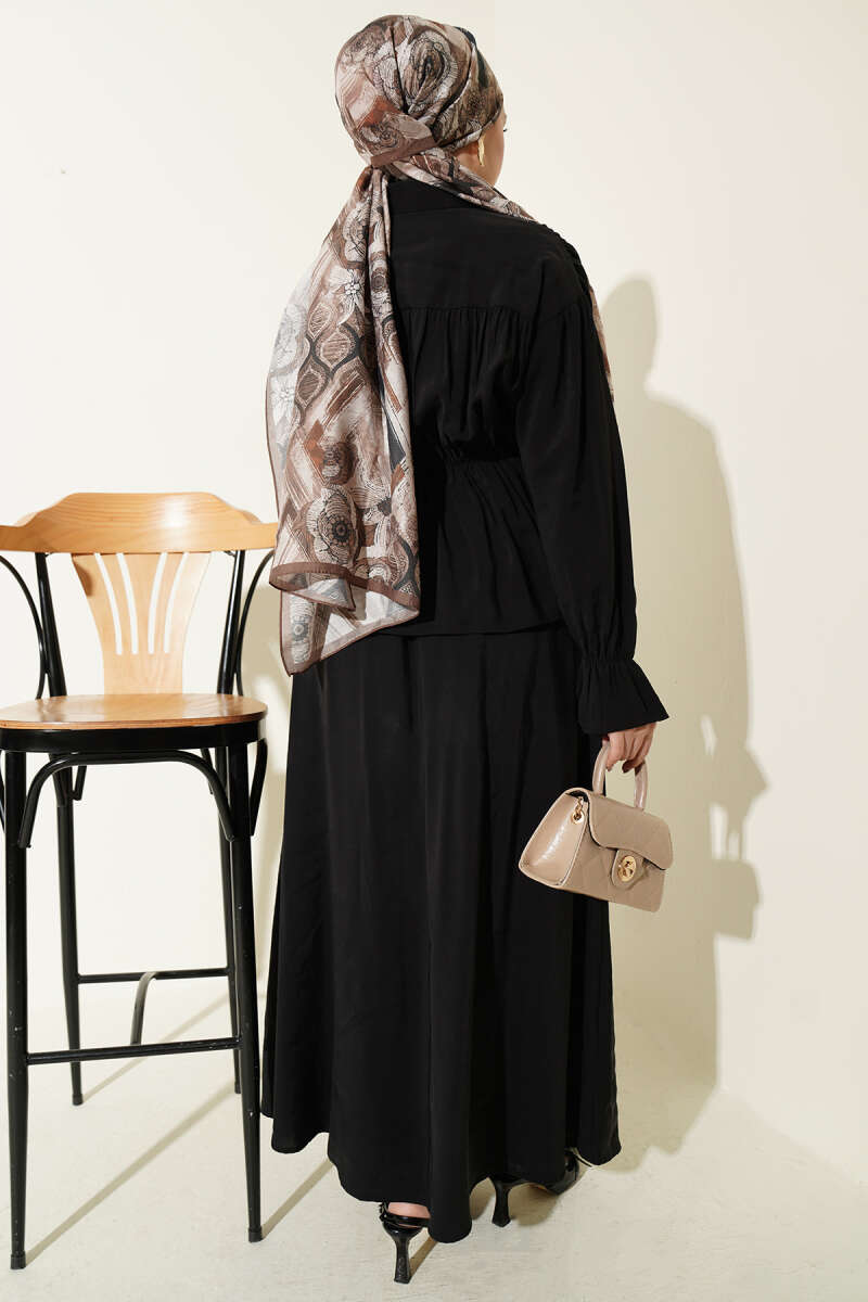 Skirt Set with Ruched Bow Collar - Black