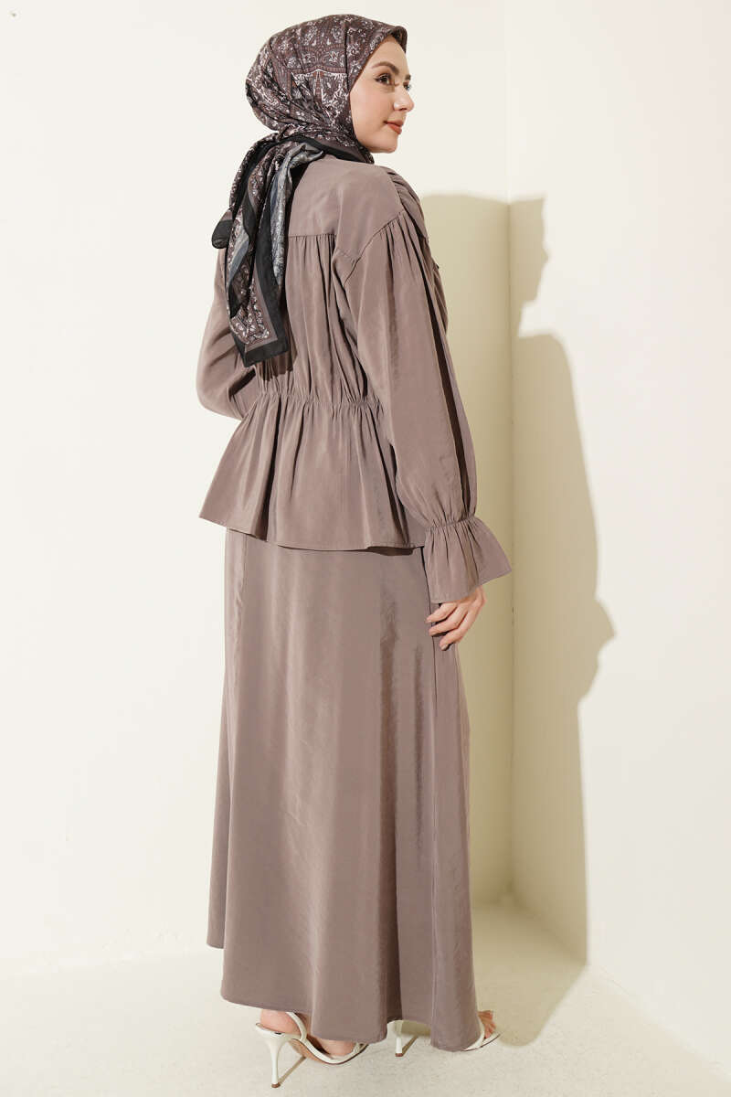 Skirt Set with Ruched Bow Collar - Mink