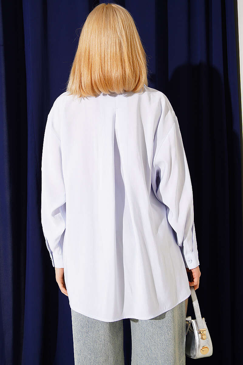 Oversized Shirt with Collar Pocket - Ice Blue