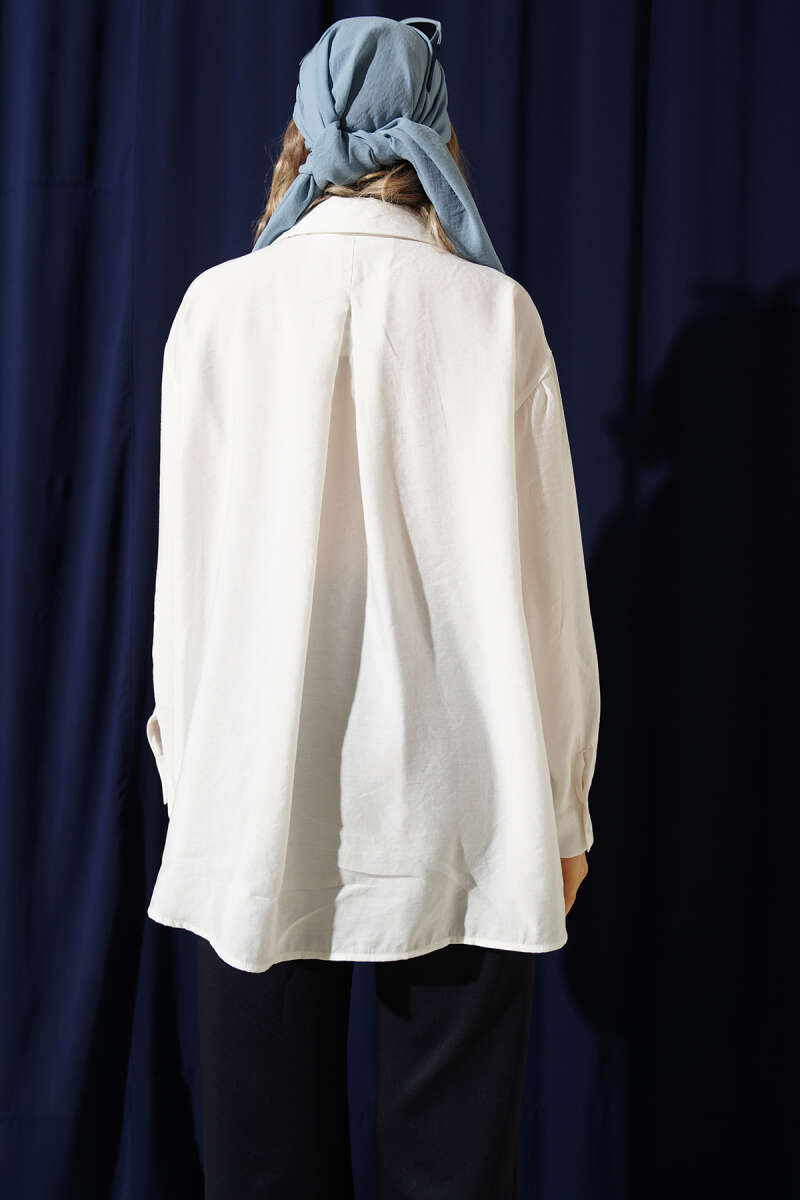 Oversized Shirt with Collar Pocket - Ecru