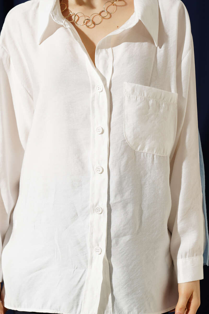 Oversized Shirt with Collar Pocket - Ecru
