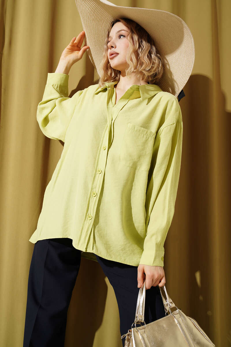 Oversized Shirt with Collar Pocket - Pistachio