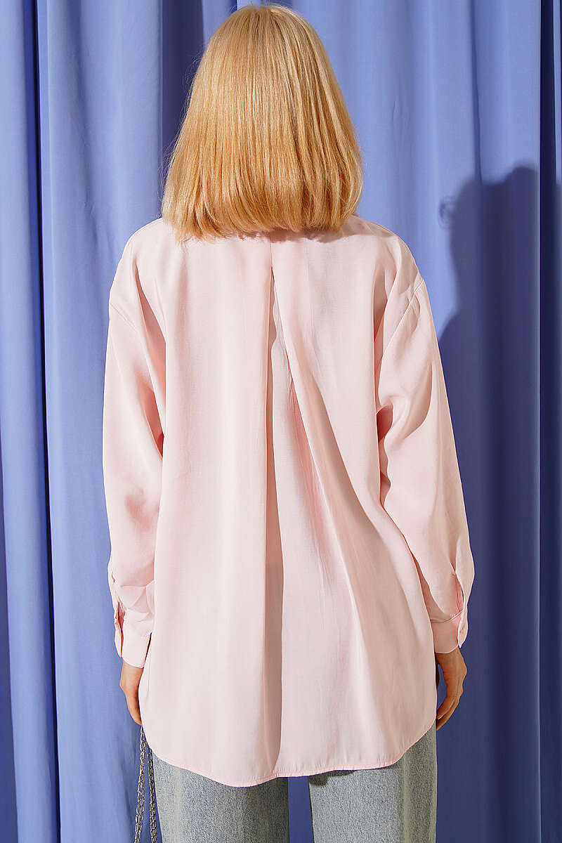 Oversized Shirt with Collar Pocket - Powder