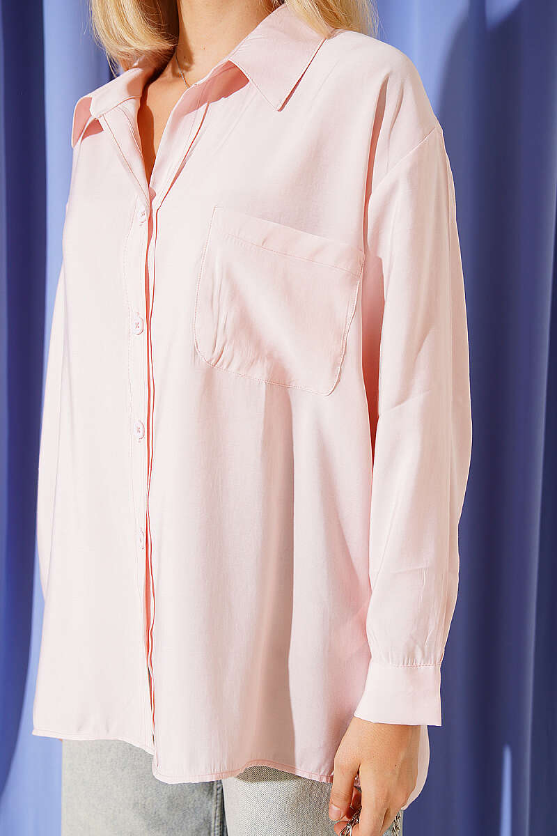Oversized Shirt with Collar Pocket - Powder