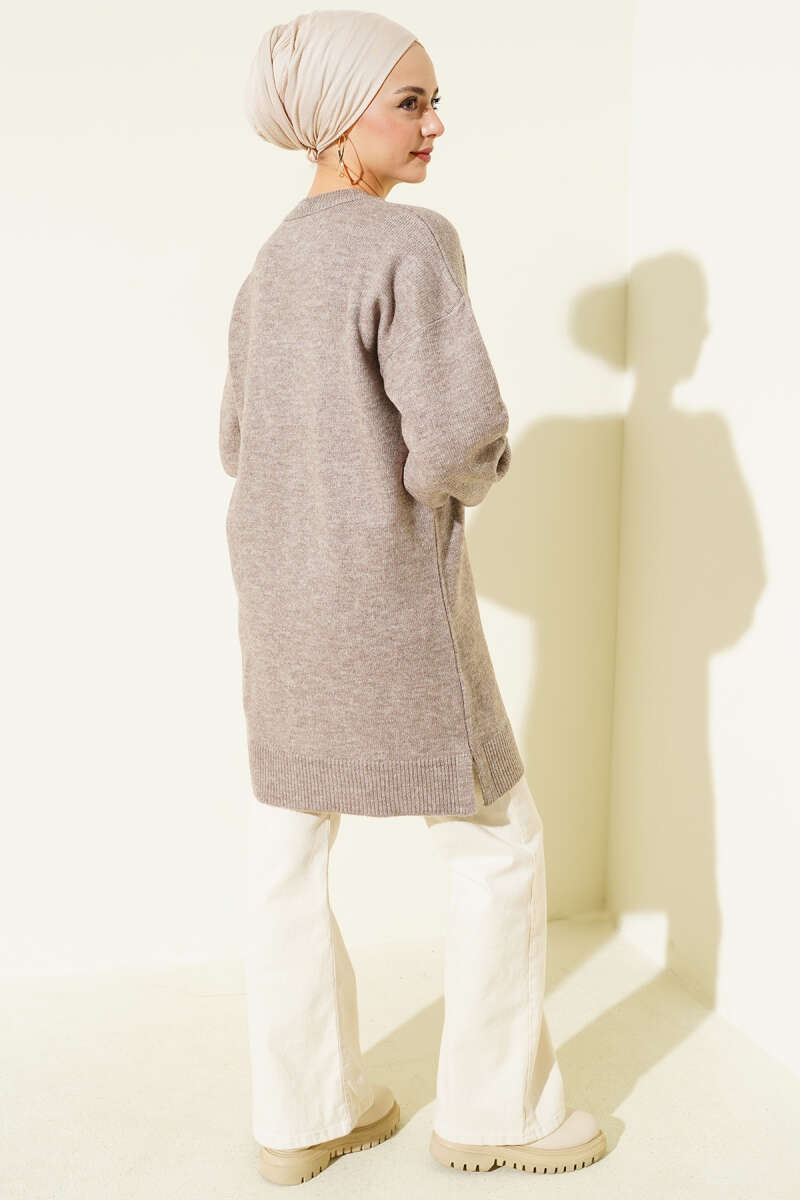 Soft Knit Tunic with Floral Collar - Mink