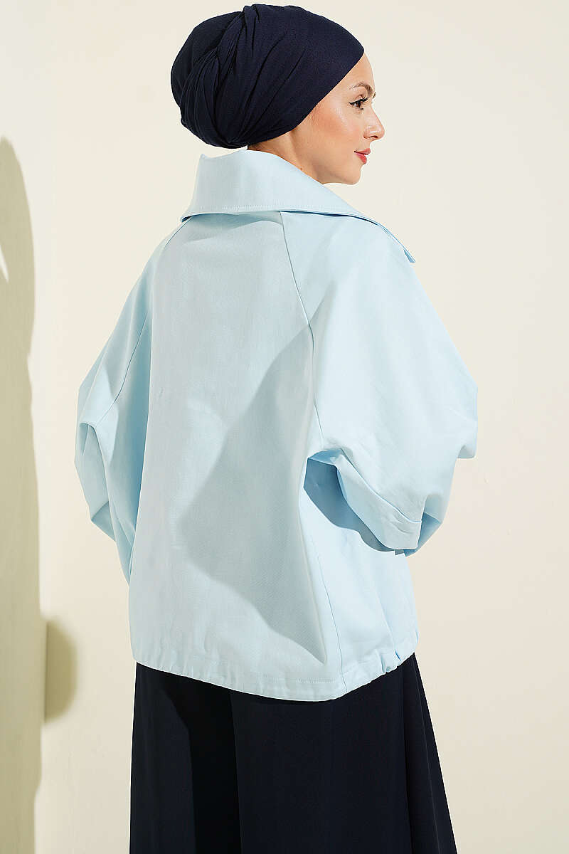 Oversized Jacket with Button Collar - Blue
