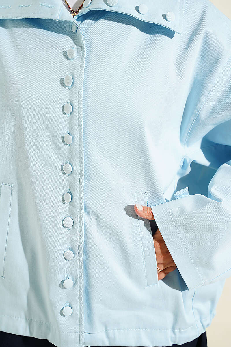 Oversized Jacket with Button Collar - Blue
