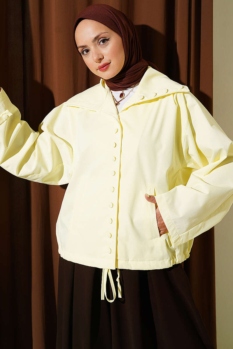 Oversized Jacket with Button Collar - Yellow