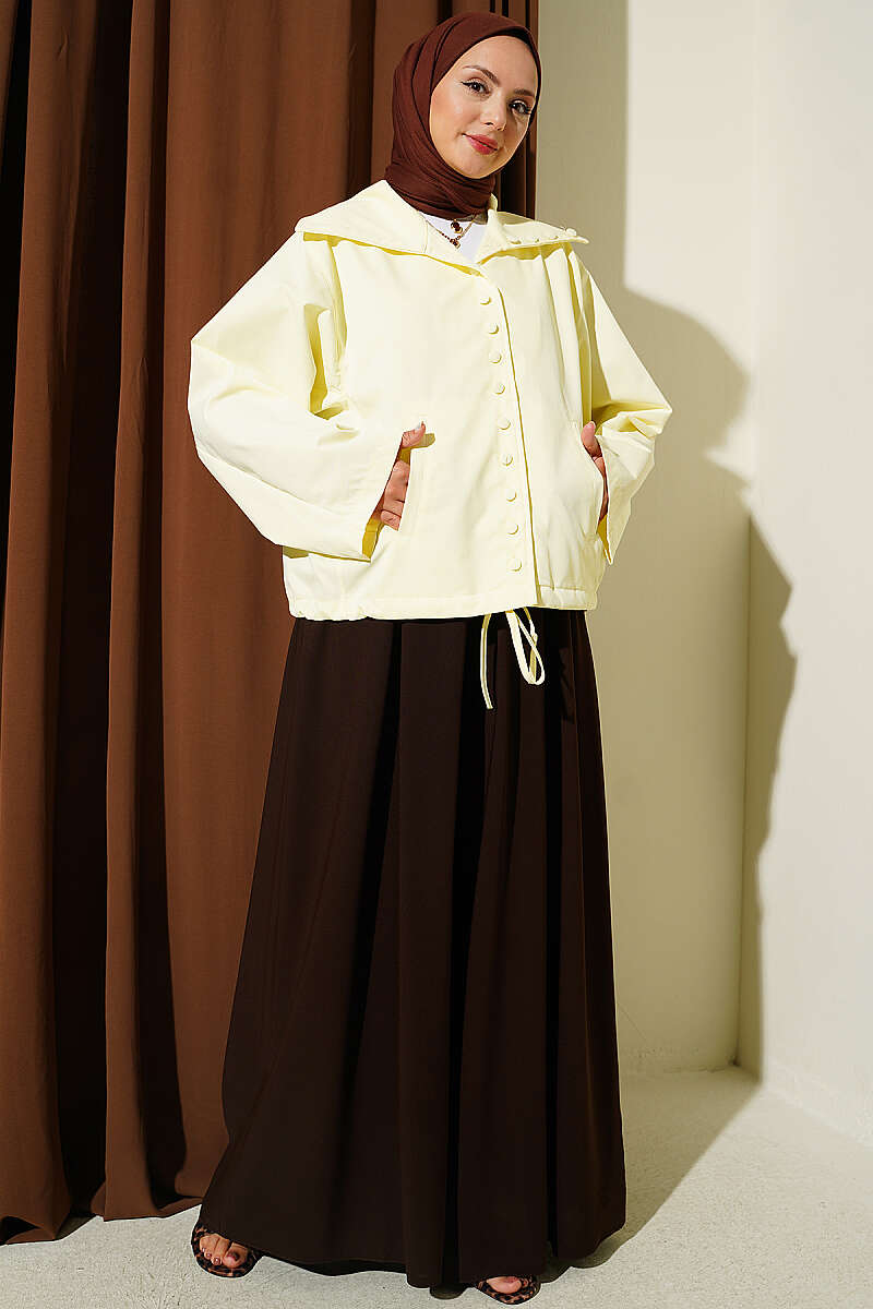 Oversized Jacket with Button Collar - Yellow