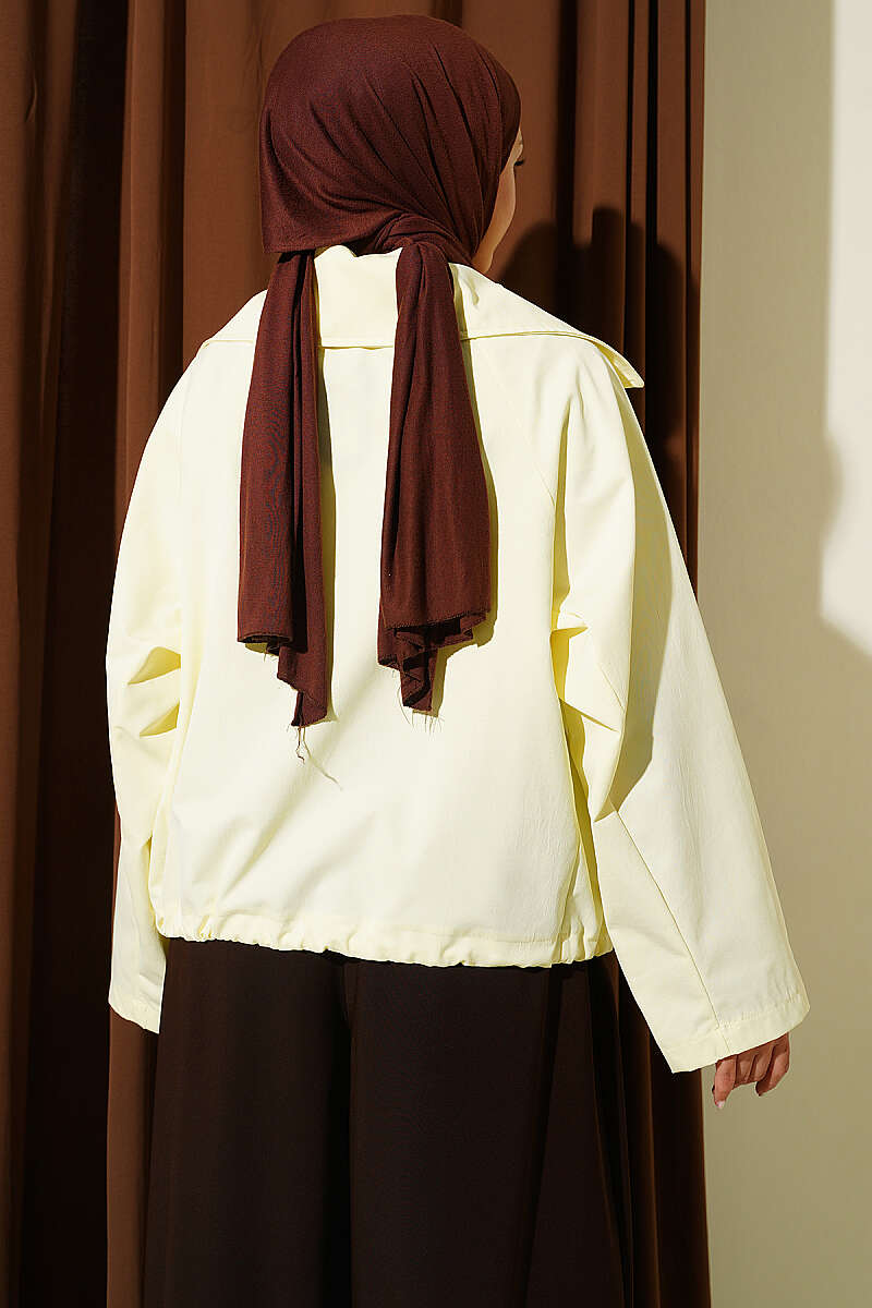 Oversized Jacket with Button Collar - Yellow