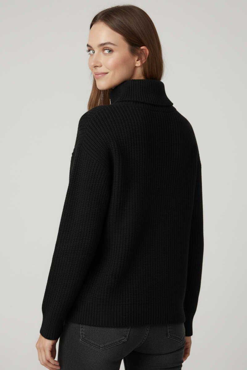 Zip-Collar Knit Sweater - Black