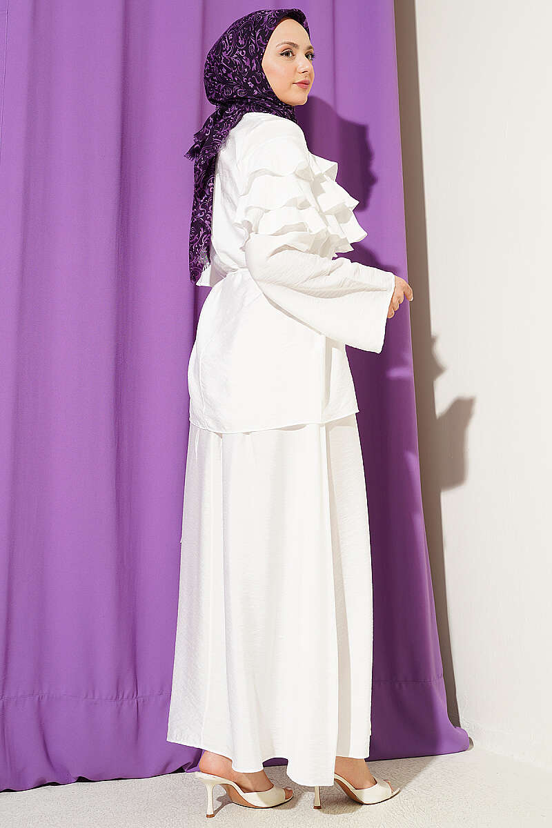 Two-Piece Skirt Set with Ruffle Collar - Ecru
