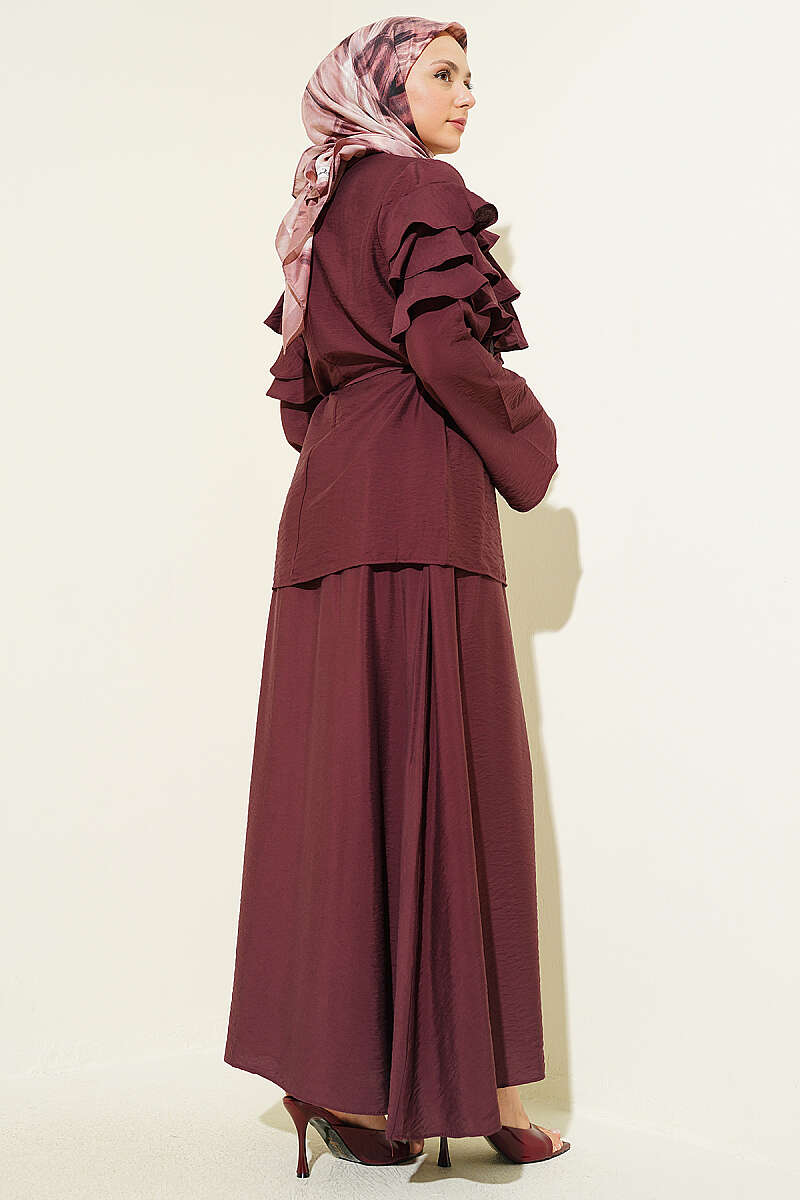 Two-Piece Skirt Set with Ruffle Collar - Plum