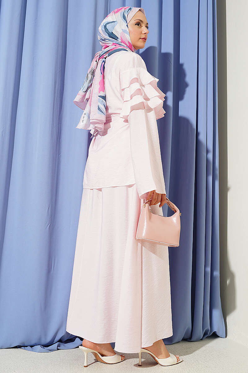 Two-Piece Skirt Set with Ruffle Collar - Pink