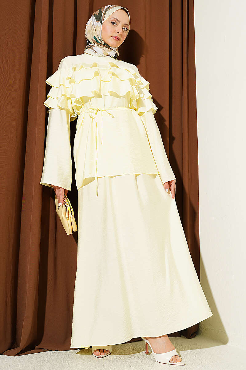 Two-Piece Skirt Set with Ruffle Collar - Yellow