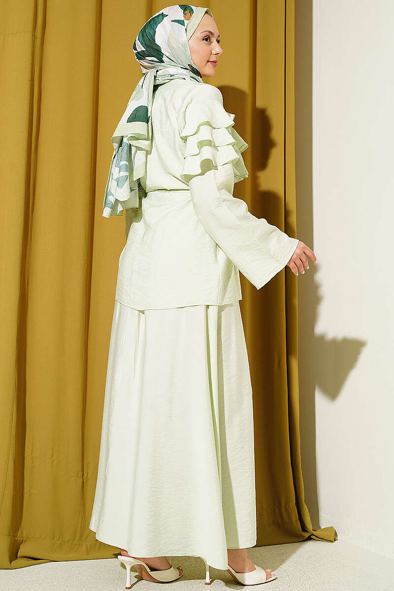 Two-Piece Skirt Set with Ruffle Collar - Aqua Green