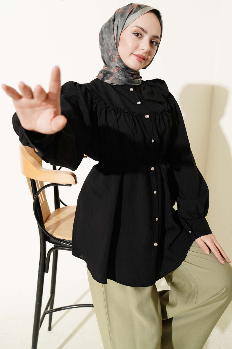 Tunic with Bow Collar - Black