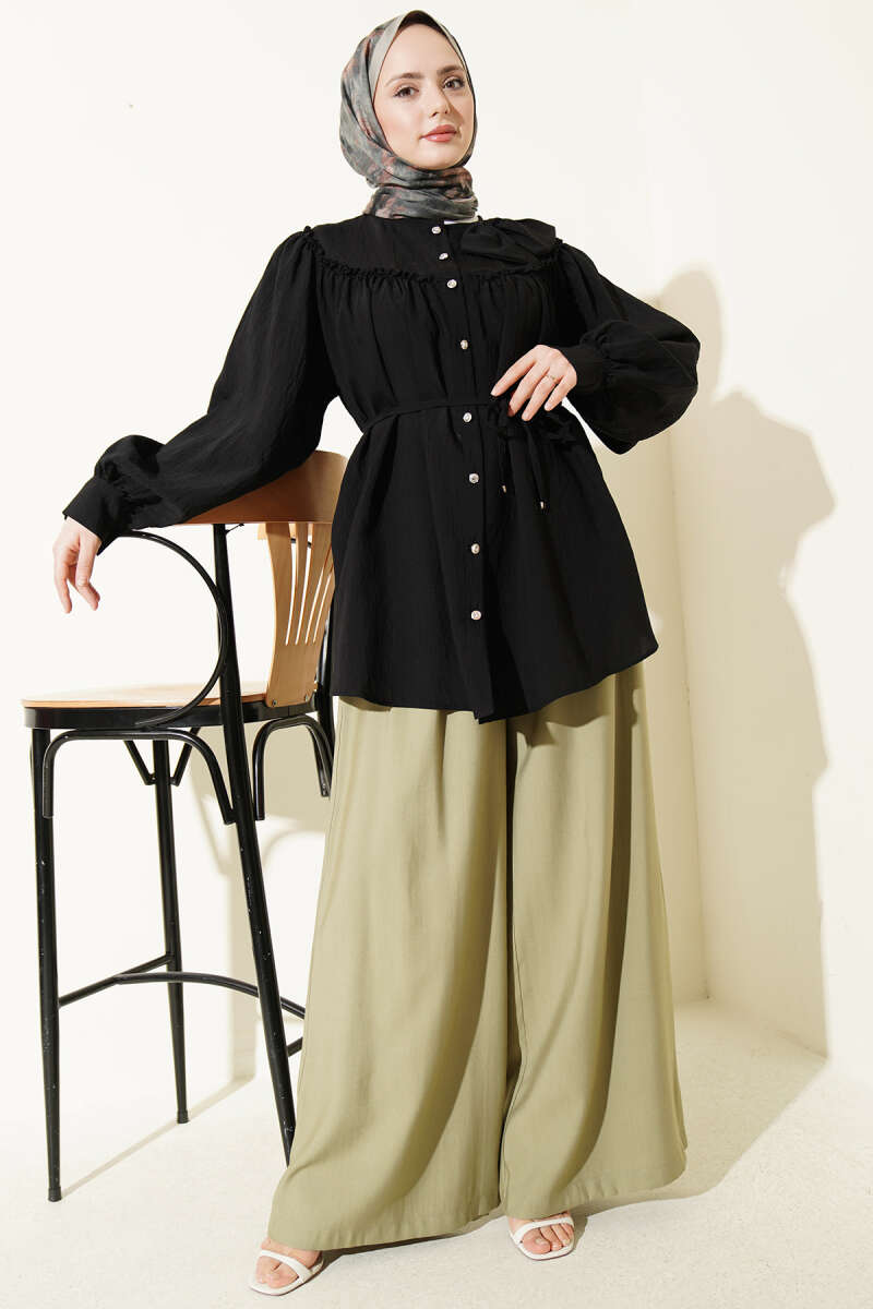 Tunic with Bow Collar - Black