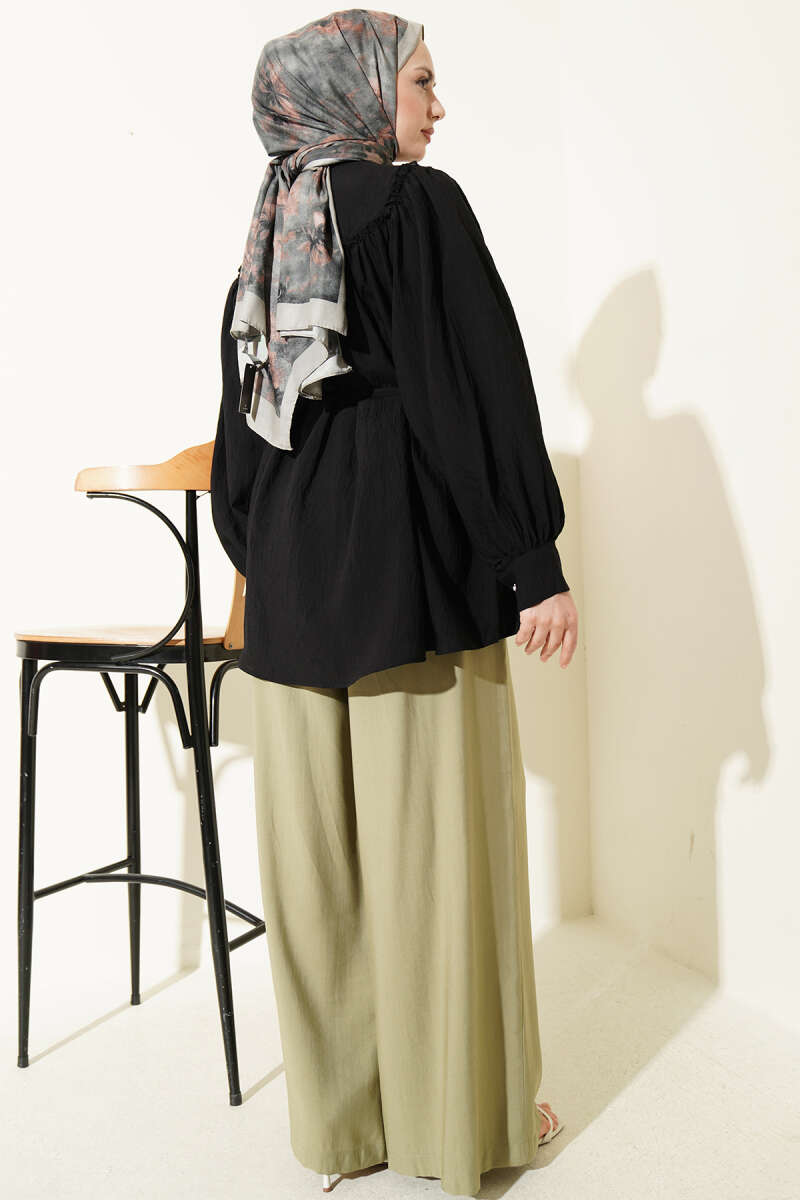Tunic with Bow Collar - Black