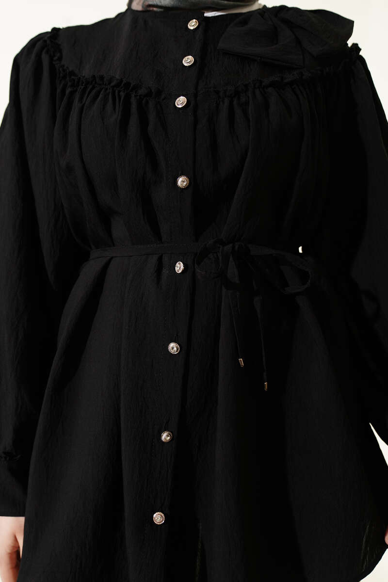 Tunic with Bow Collar - Black