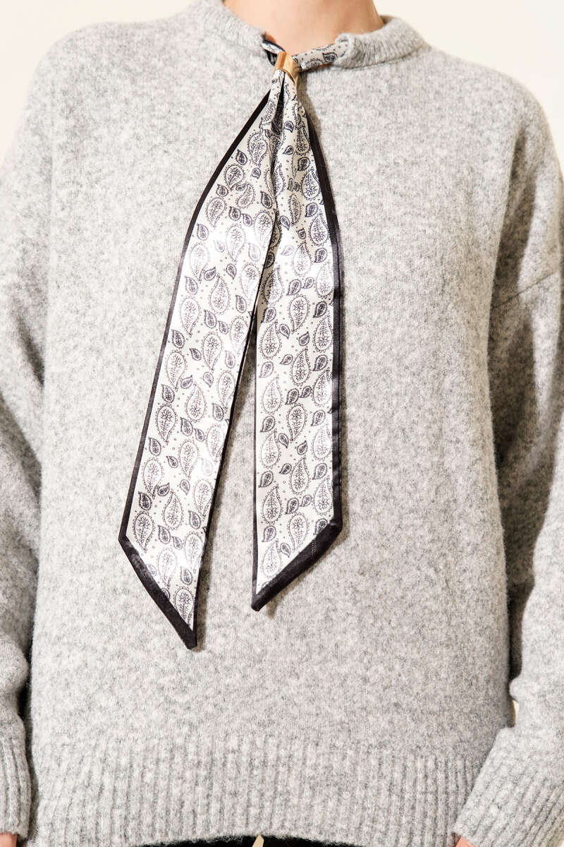 Knit Sweater with Scarf Collar - Grey