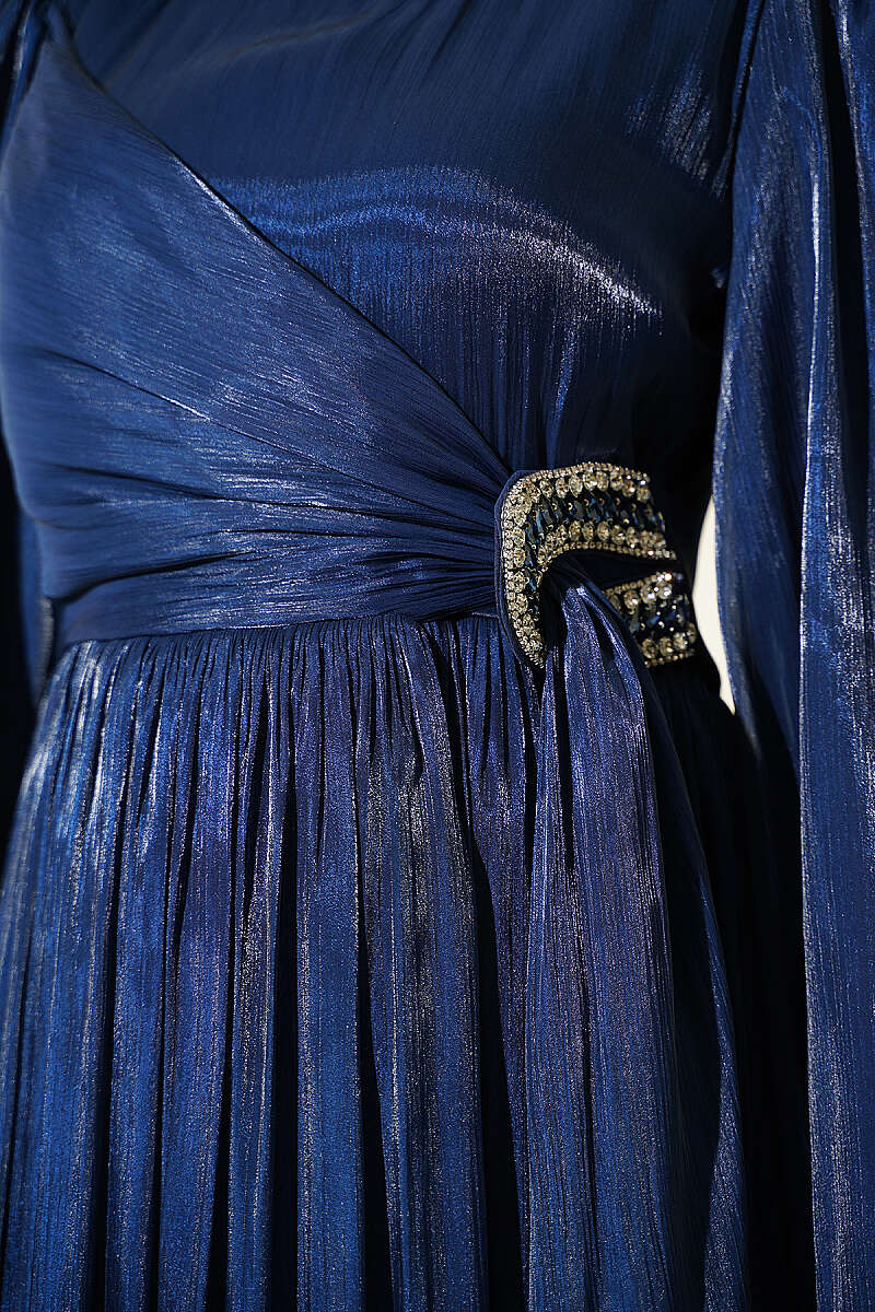 Chiffon Dress with Embellished Collar - Navy