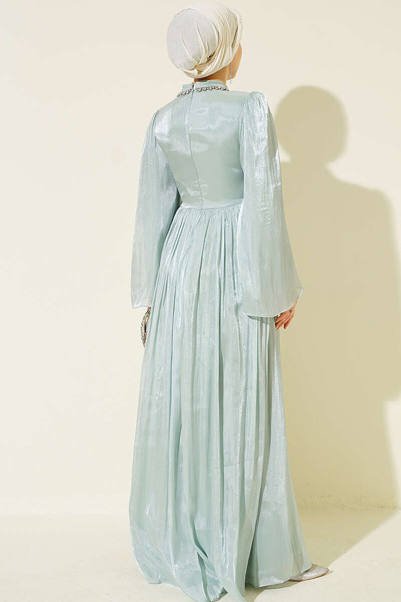 Chiffon Dress with Embellished Collar - Mint